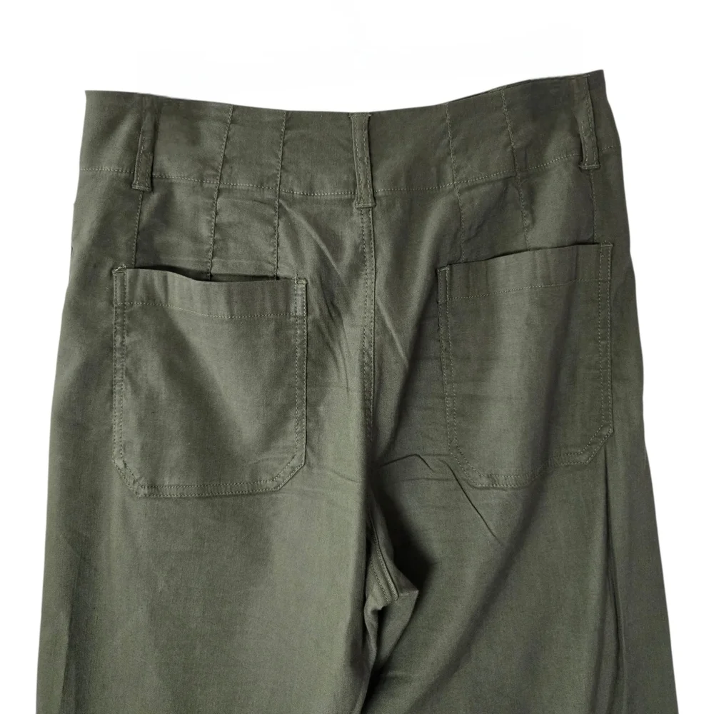 Anthropologie Maeve The Colette Crop Wide-Leg Pants Olive Green - Picture 6 of 14